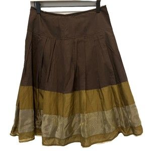 City Unltd Skirt Women’s SZ 4 Brown Organza pleated Lining High Waist Flare Midi